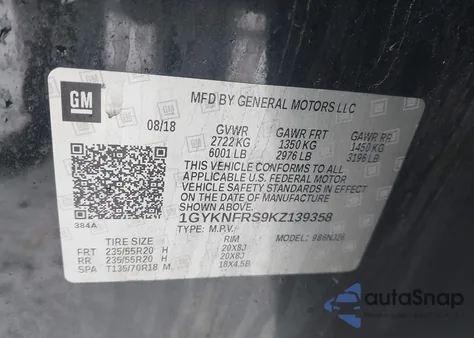 2019 Cadillac Xt5 Premium Luxury from USA, damaged, VIN 1GYKNFRS9KZ139358